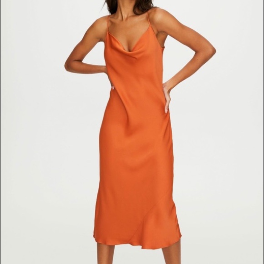 Wilfred Orange Satin Slip Midi Dress